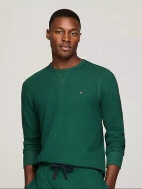 Tommy Hilfiger Men's Waffle-Knit Long-Sleeve Crewneck Thermal Top - Spruce